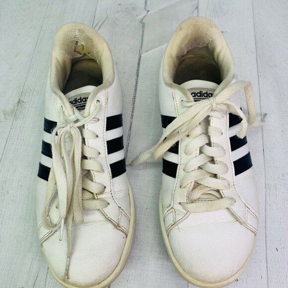 Adidas Cloudfoam Mens NEO AW4287 White Black Stripes Lace Up Tennis Shoe Sz 8 - Picture 3 of 10